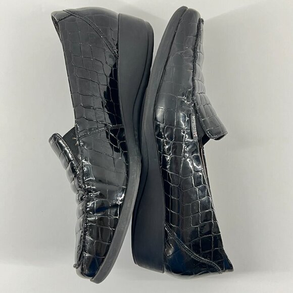 Mephisto Celka Croc Emboss Patent Black Leather Wedge Slip On Loafers Size 9.5 - Picture 7 of 15
